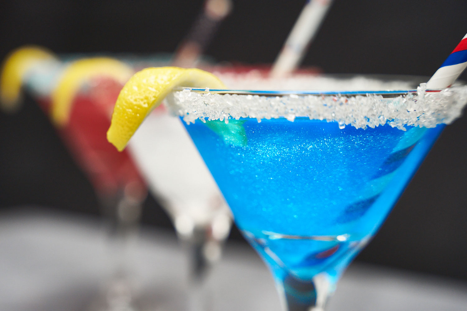 4th of July drinks, red white and blue martini with edible brew glitter drink glitter, brewglitter
