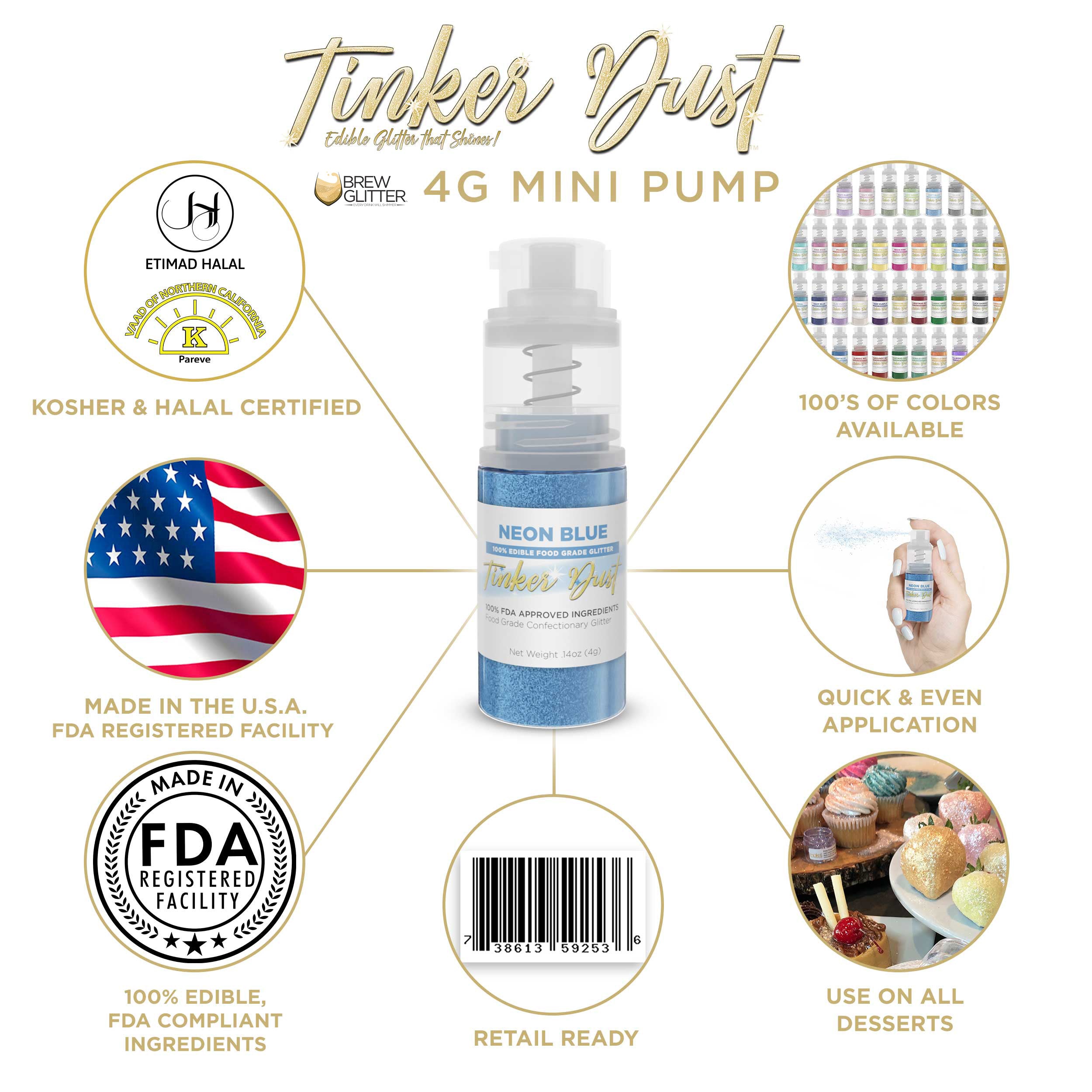 Neon Blue Edible Glitter Spray 4g Pump | Tinker Dust®