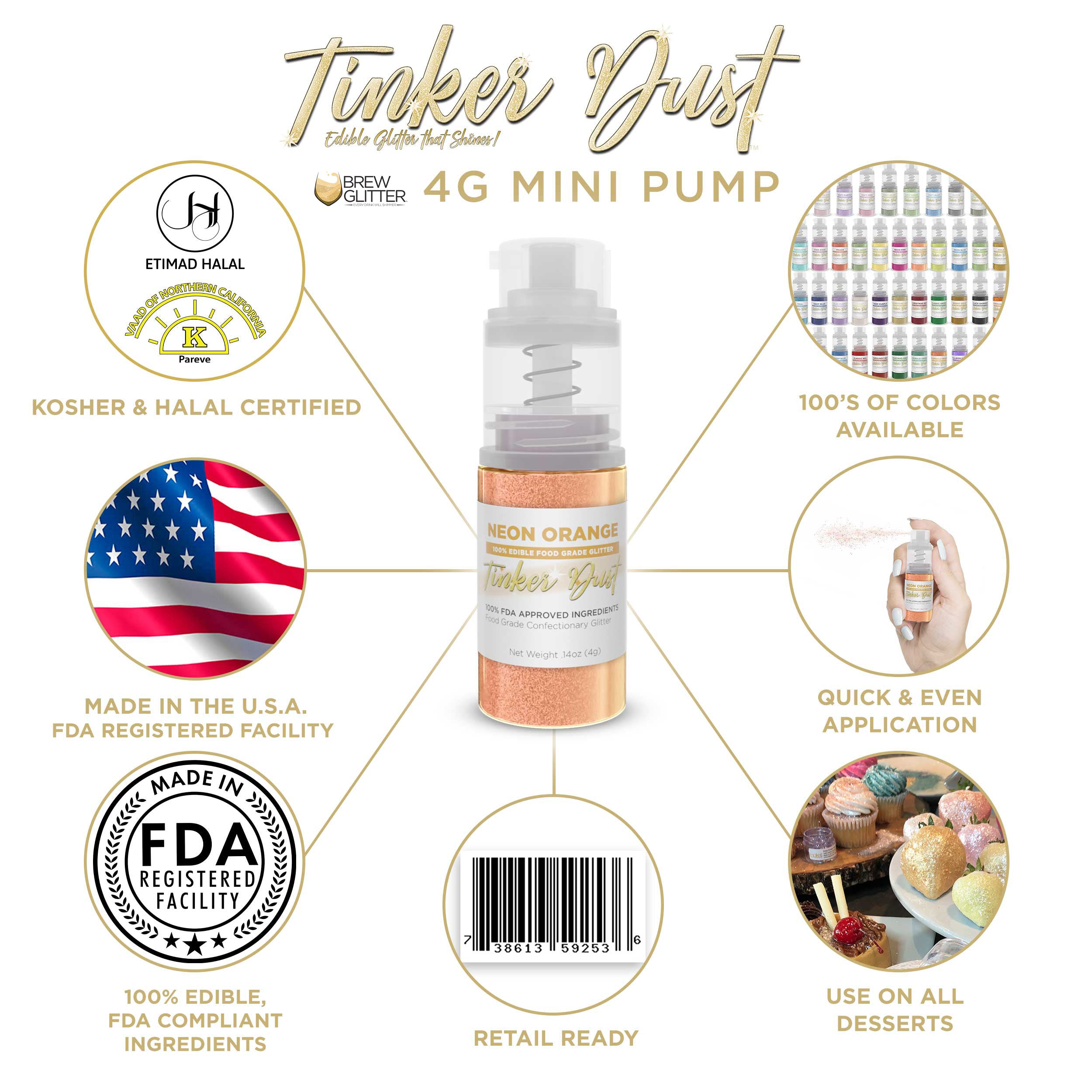 Neon Orange Edible Glitter Spray 4g Pump | Tinker Dust®