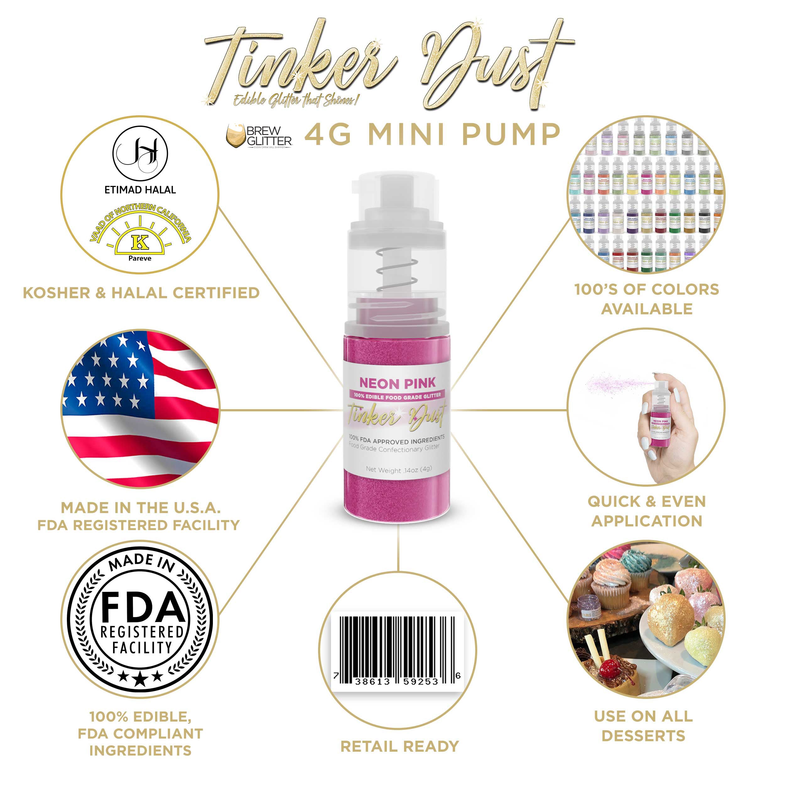 Neon Pink Edible Glitter Spray 4g Pump | Tinker Dust®