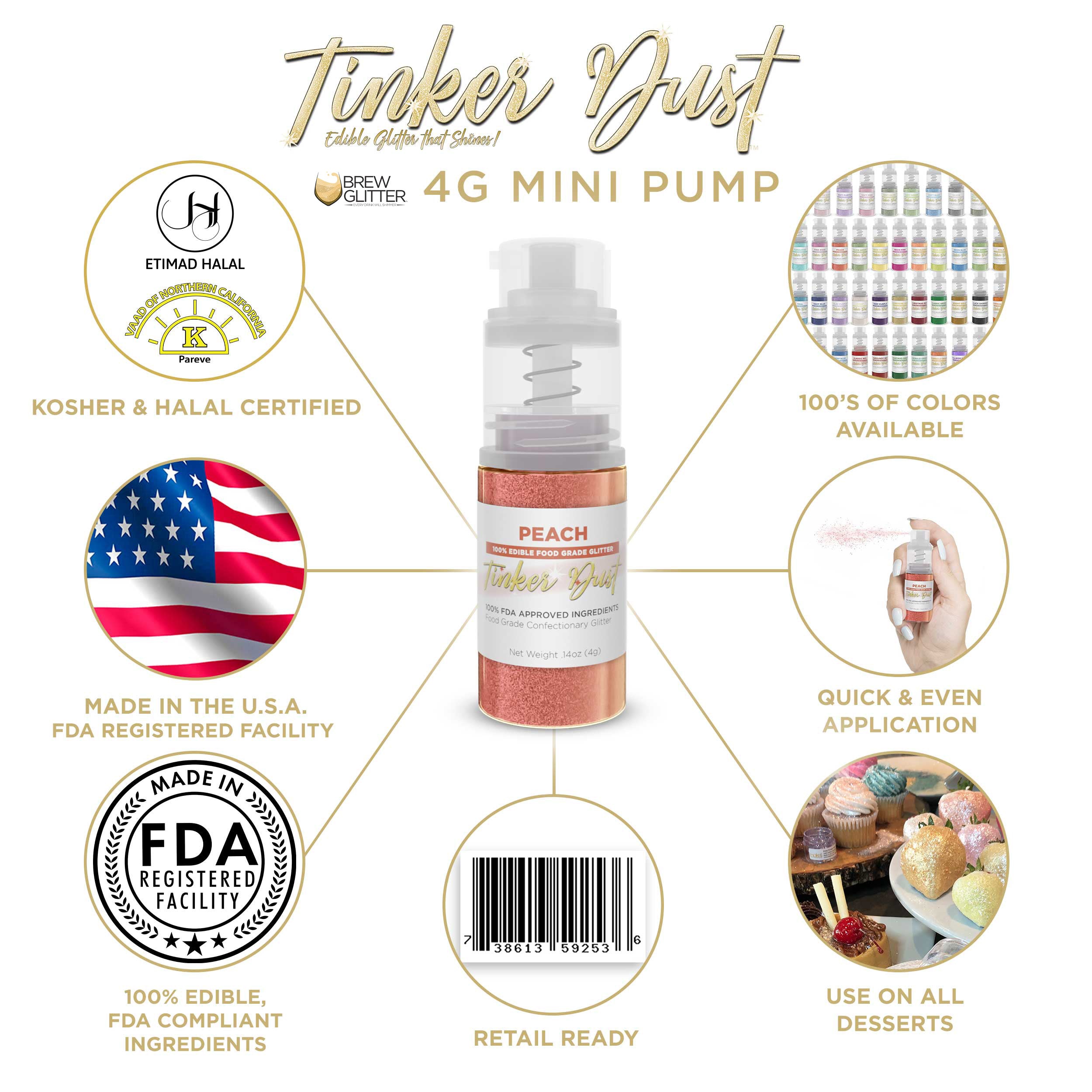 Peach Edible Glitter Spray 4g Pump | Tinker Dust®