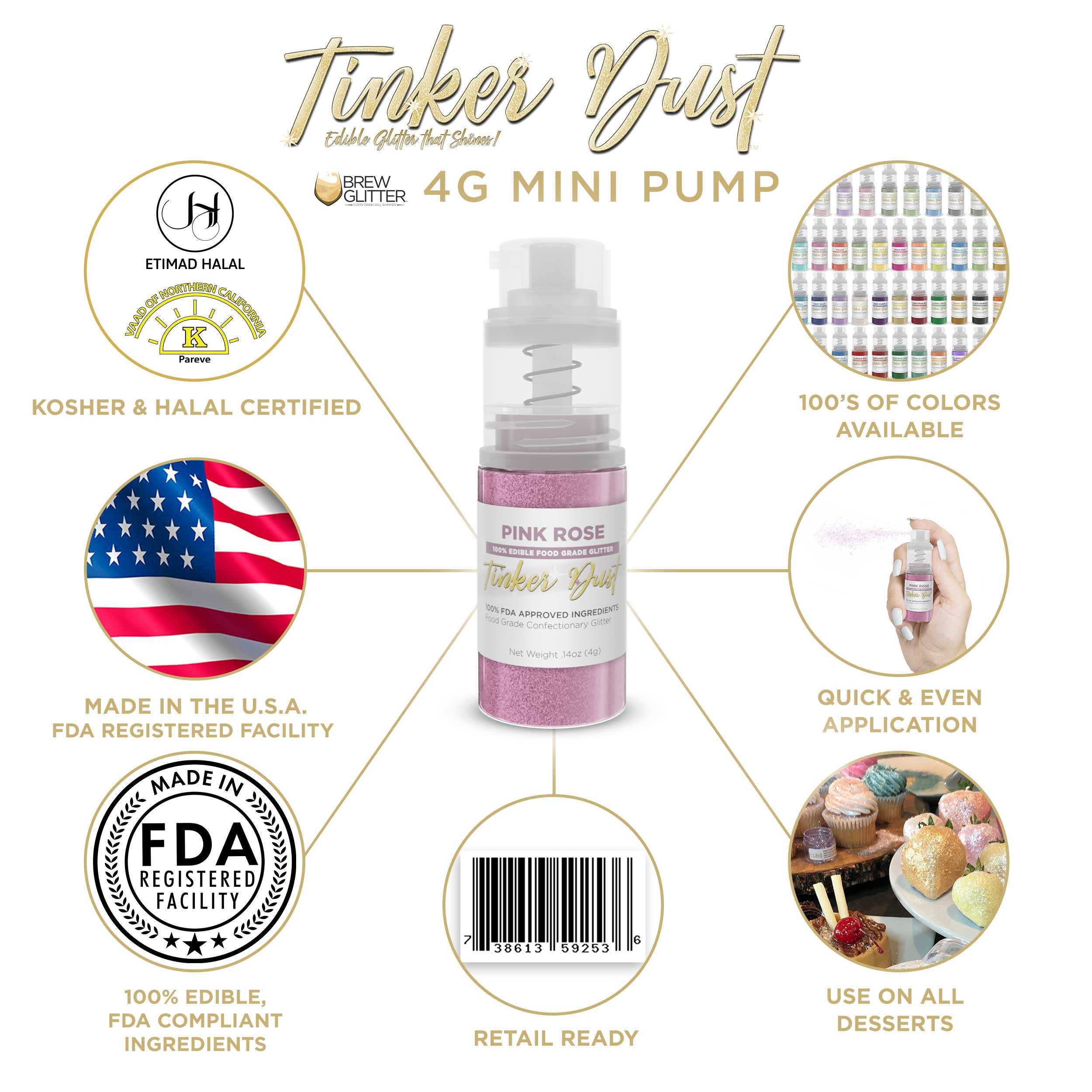 Pink Rose Edible Glitter Spray 4g Pump | Tinker Dust®