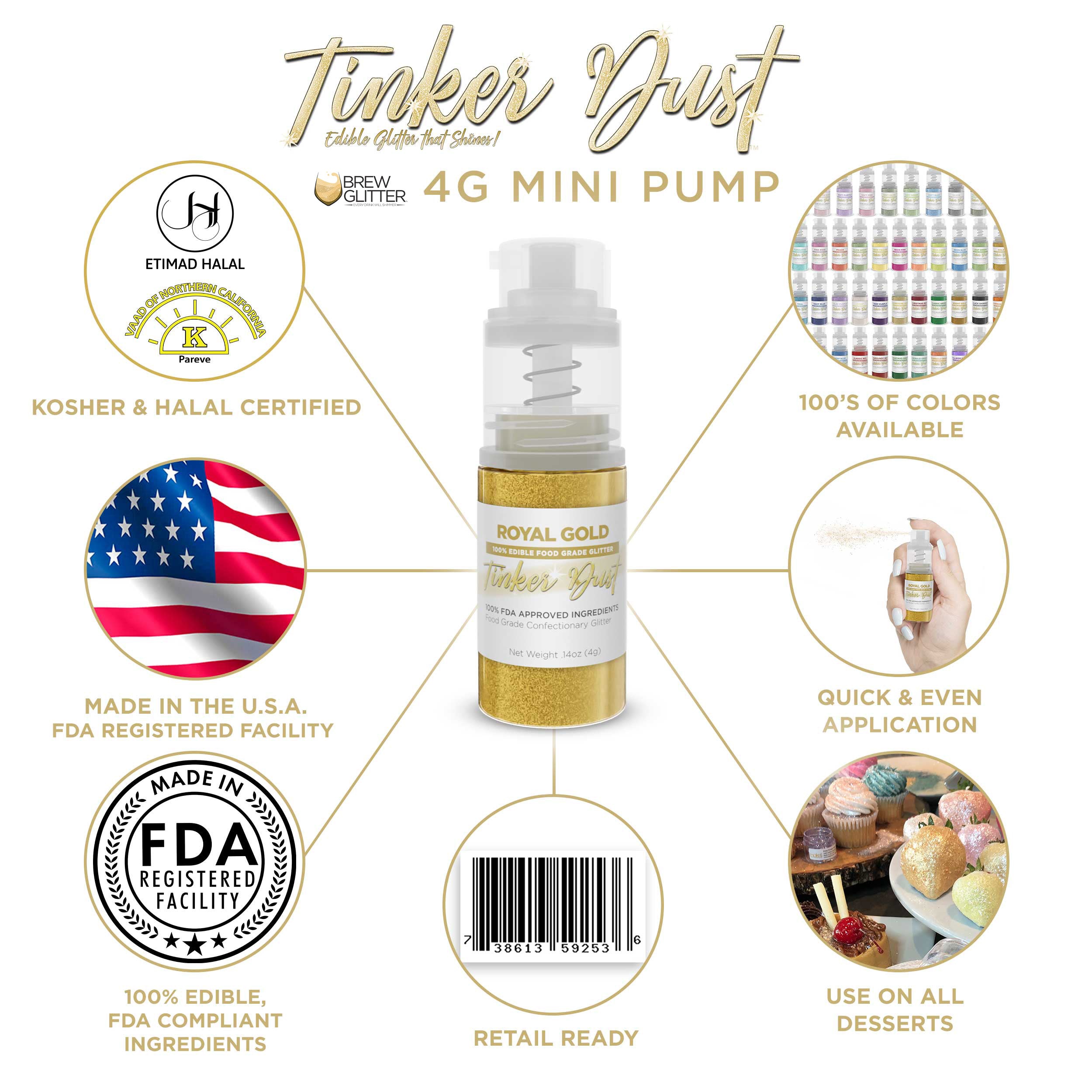 Royal Gold Edible Glitter Spray 4G Pump | Tinker Dust | Bakell