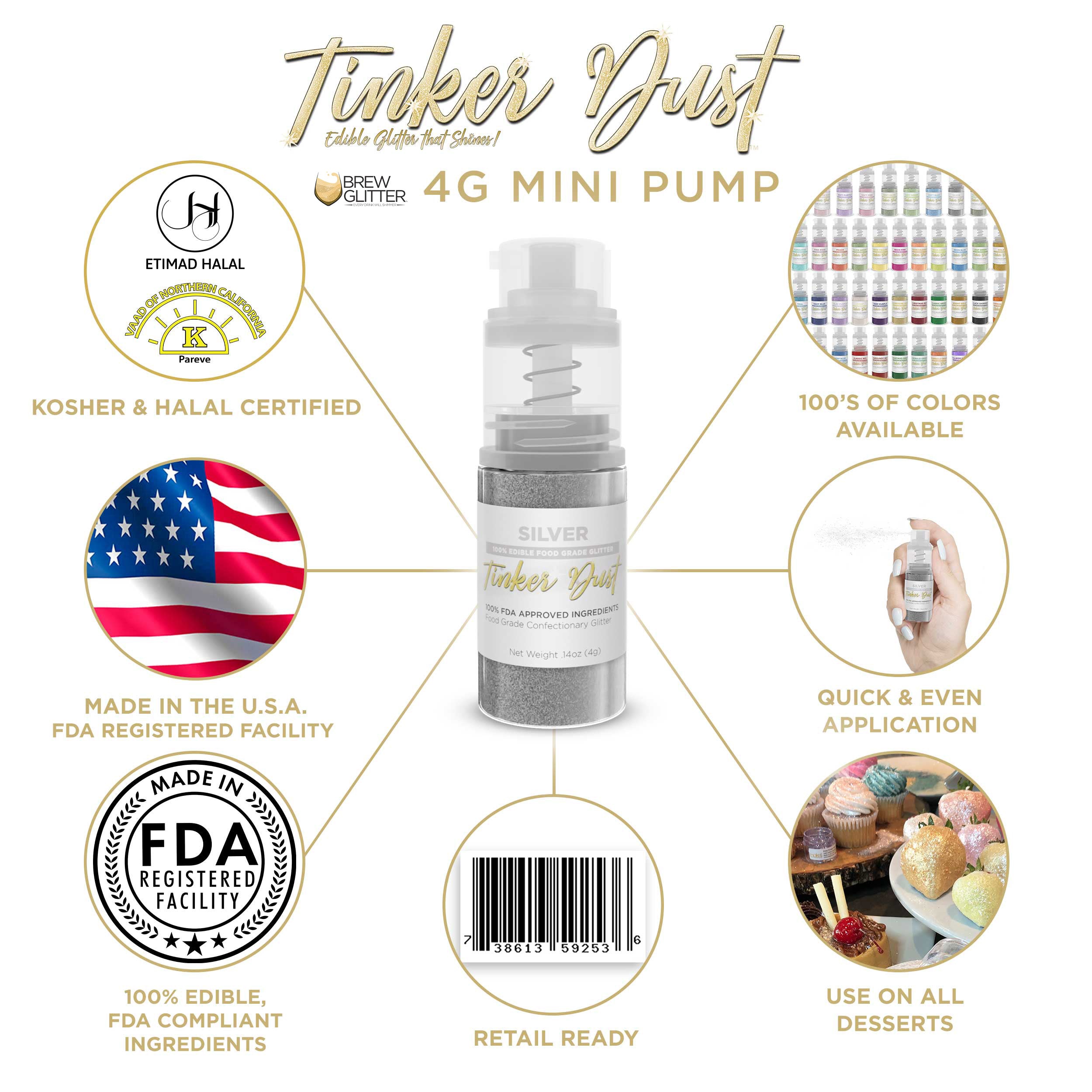 Silver Edible Glitter Spray 4g Pump | Tinker Dust®