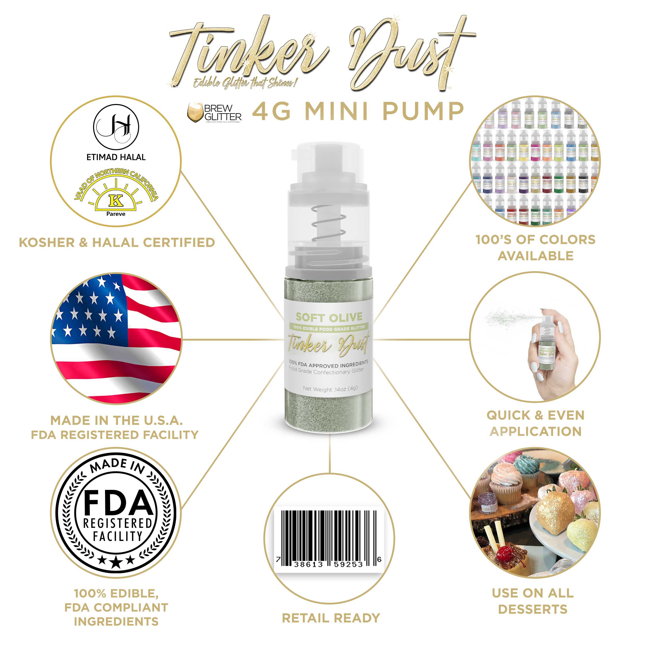 Soft Olive Green Edible Glitter Spray 4g Pump | Tinker Dust®
