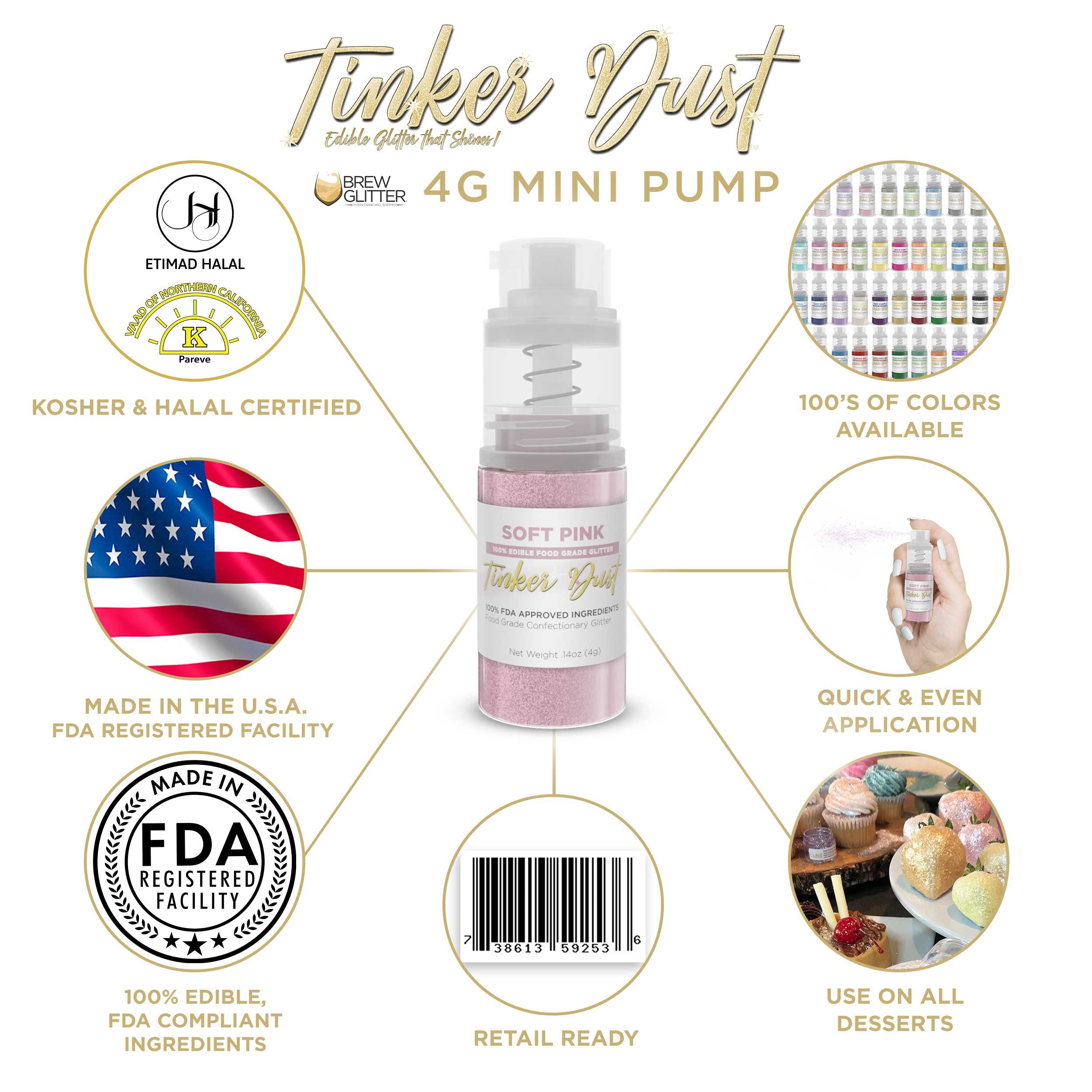 Soft Pink Edible Glitter Spray 4g Pump | Tinker Dust®