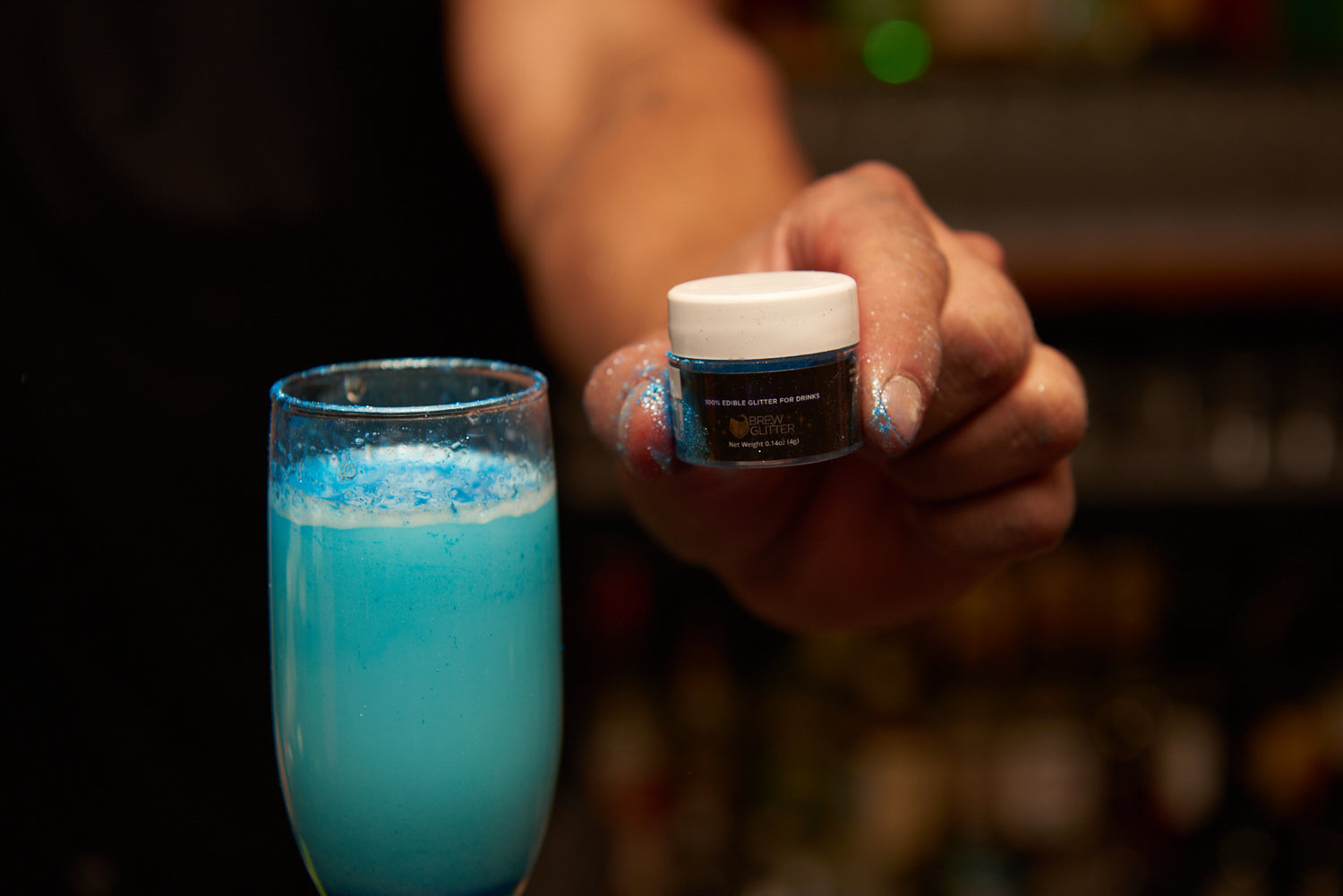 blue glittery cocktail 