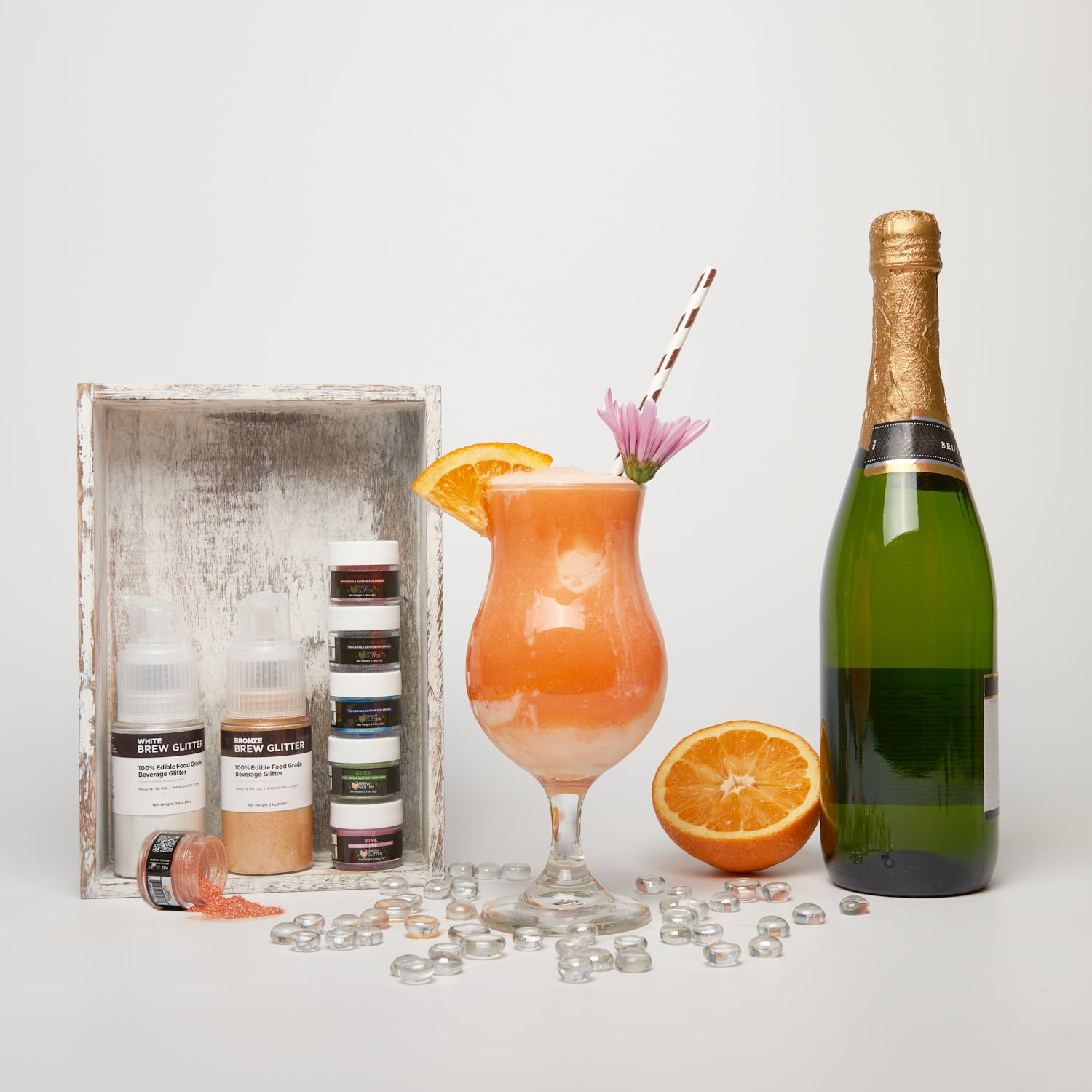 Peach Champagne Glittery Float using Orange Glitter