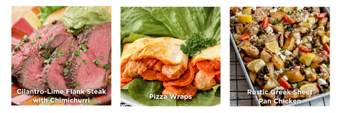 Product Image depicting Let's Dish! Cilantro Lime Steak, Pizza Wraps and Rustic Greek Sheet Pan Chicken