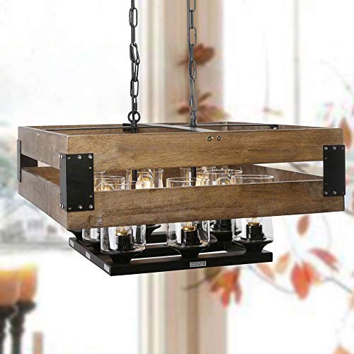 LNC Wood 8-Light Kitchen Island Pendant Large Farmhouse ...