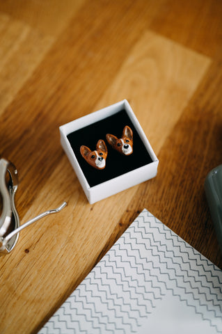Custom pet basenji dog cufflinks in gift box by Pawfect Love
