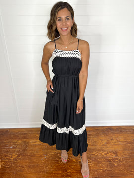 Black & White Ric Rac Trim Detail Midi