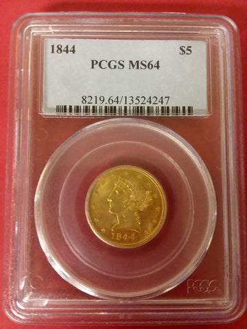 1844 $5 Gold Eagle Obverse PCGS MS64