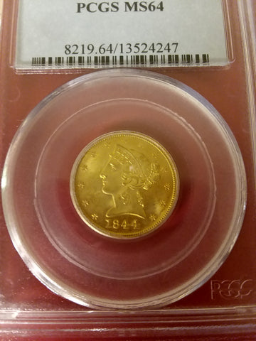 1844 $5 Gold Liberty Obverse