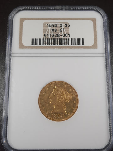 1848 D $5 Gold Eagle NGC MS61
