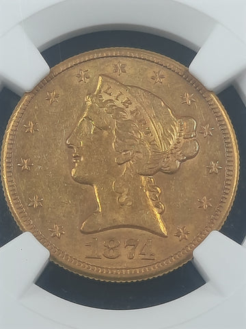 1874 CC $5 Gold Liberty Obverse