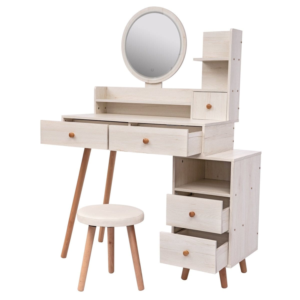 Makeup Vanity- Round Mirror Large Storage