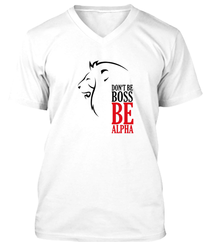 Herren T-Shirt - mit V-Ausschnitt M / Weiß / Lion