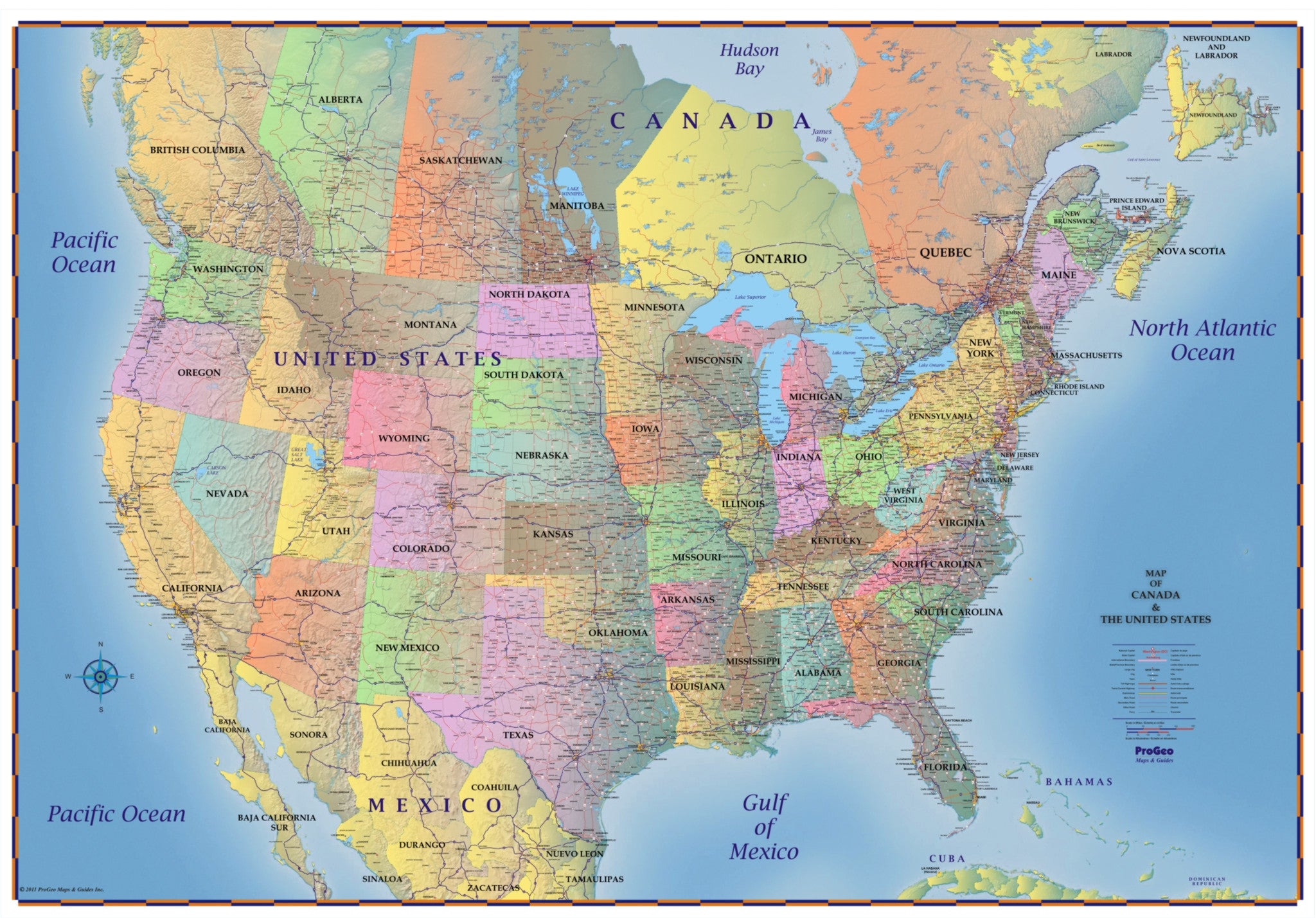 map-of-canada-and-usa-2021-laminated-progeo-maps-guides