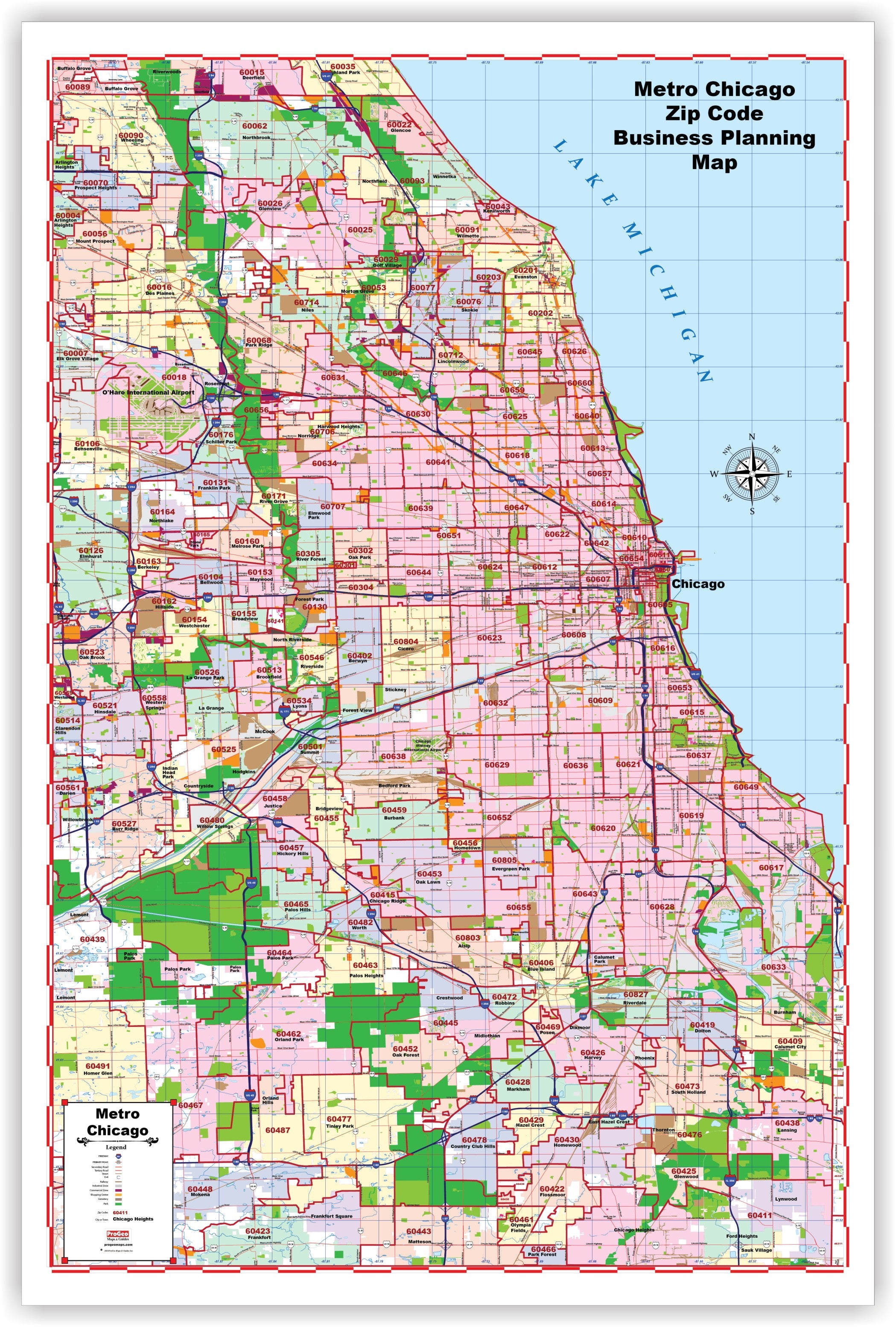 chicago map of zip codes Progeo City Maps Metro Chicago With Zip Codes Large 48 X 72 chicago map of zip codes