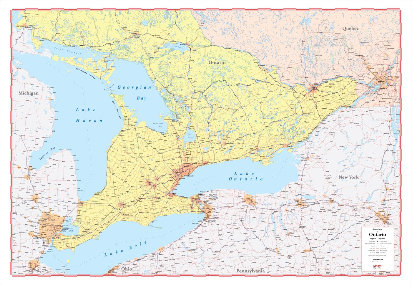 detailed map of ontario Progeo Map Of Southern Ontario 2020 Edition Laminated Large 48 X detailed map of ontario