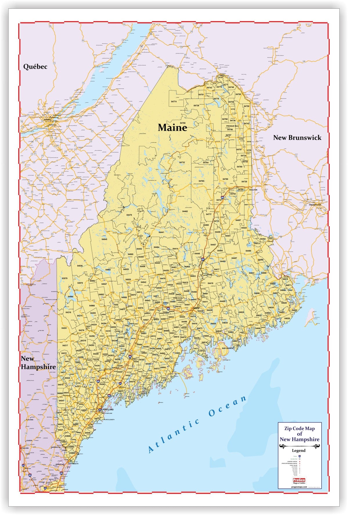 ZIP CODE Wall Map of MAINE New 2019 version 48" X 69 with thick lamina
