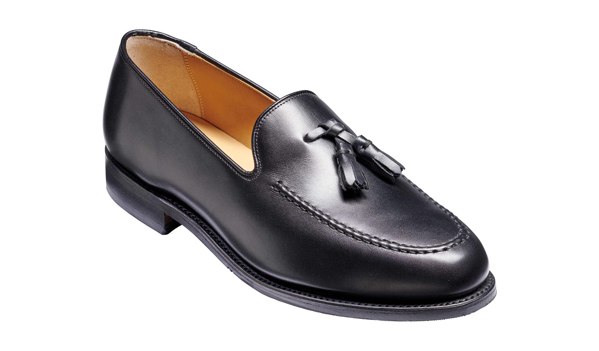 Men black tassel loafer by Barker.