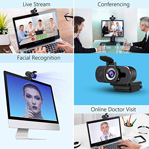 EasyULT Webcam 1080P Full HD, con Cubierta de Privacidad, PC Cámara Web de Alta Definiciócon Micrófono Reductor de Ruido y Corrección de iluminac