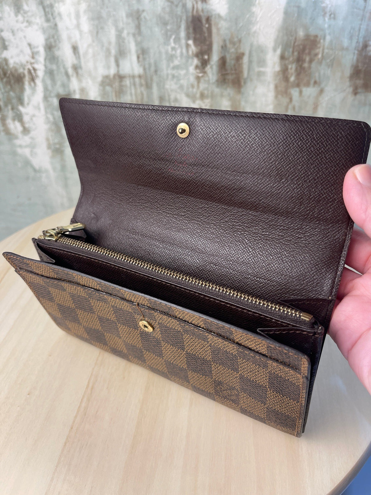 Louis Vuitton Sarah Wallet Damier Ebene Canvas GHW