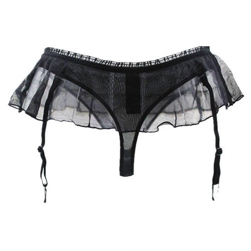 Layered Cake Black Gauze Garter Belt Sissy Panty Shop