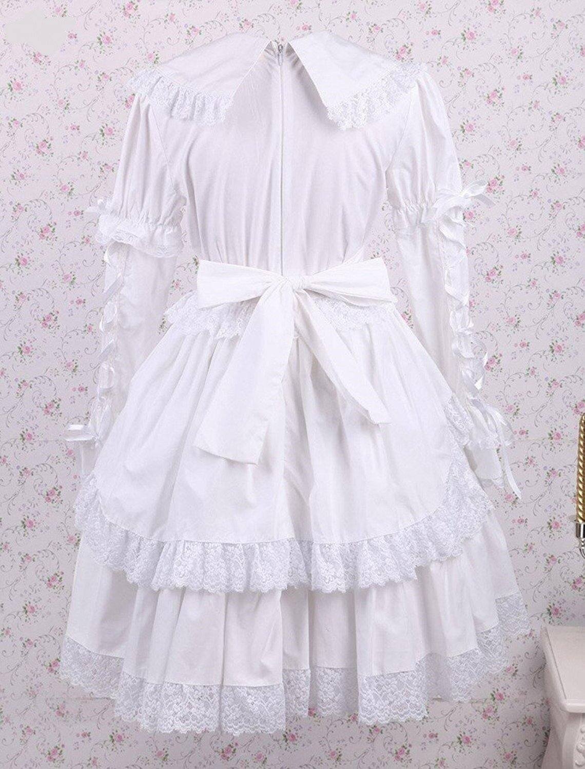 White Cotton Lace & Bow Lolita Dress - Sissy Panty Shop