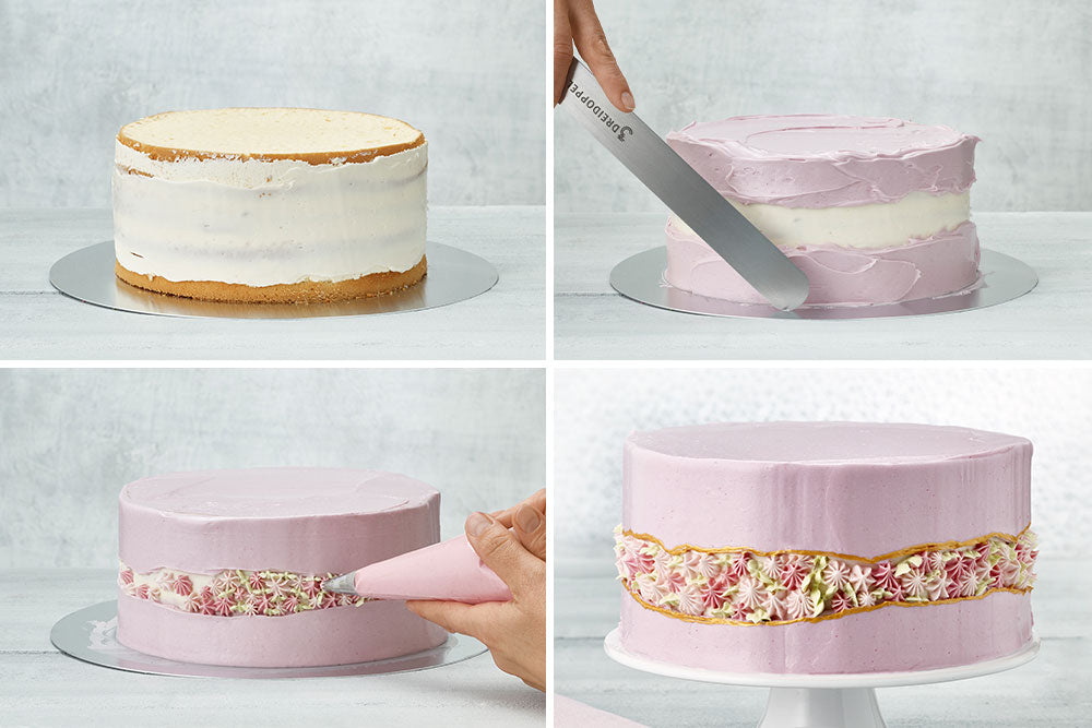 Flower Fault Line Cake Technique in 4 images