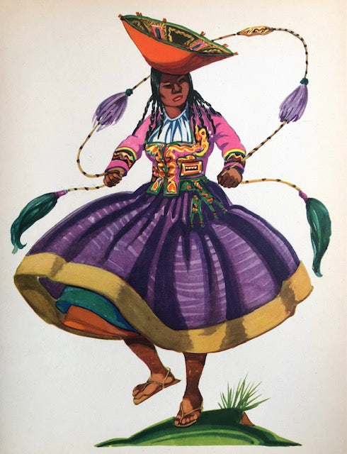 50s Cruise Menu Lithograph by Ada Peacock chola Making Thread Bolivia,  Moore Mccormack Lines, July 23 1954 Rio De Janeiro to Barbados 