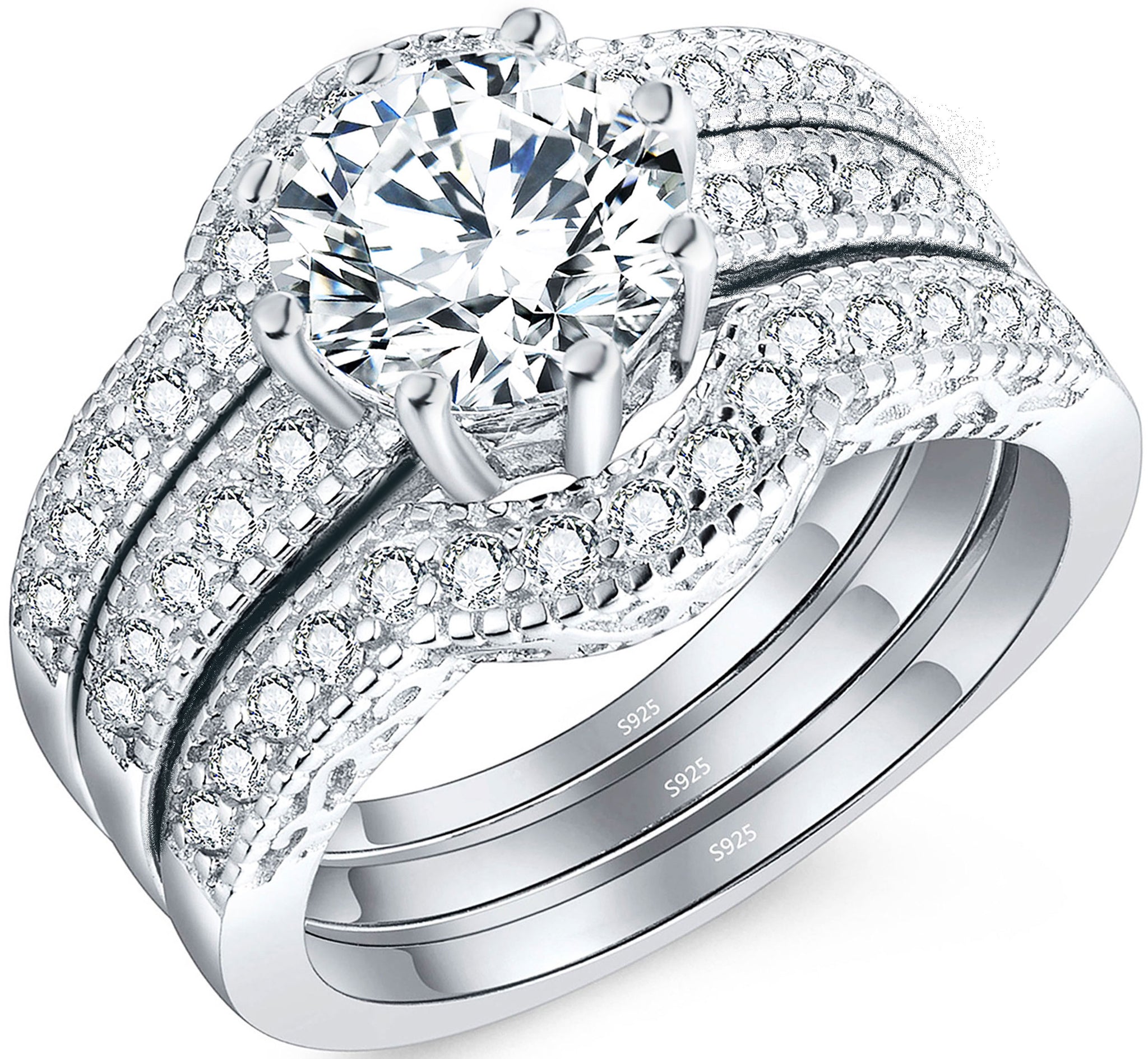 MABELLA Couples Rings  Her Halo CZ Sterling  Silver  
