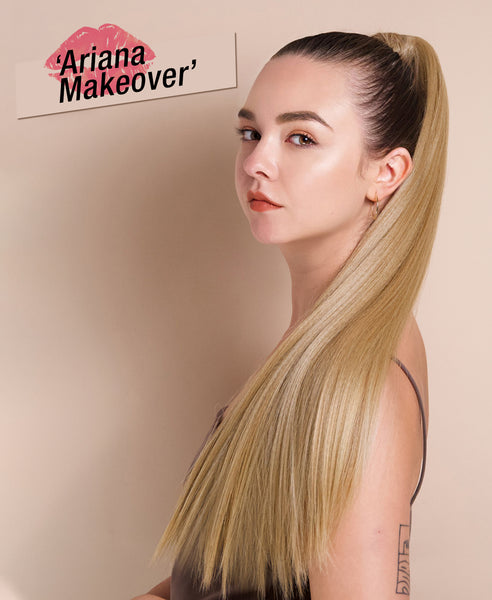 Long straight ponytail wig for an Ariana Grande inspired Halloween hairstyle