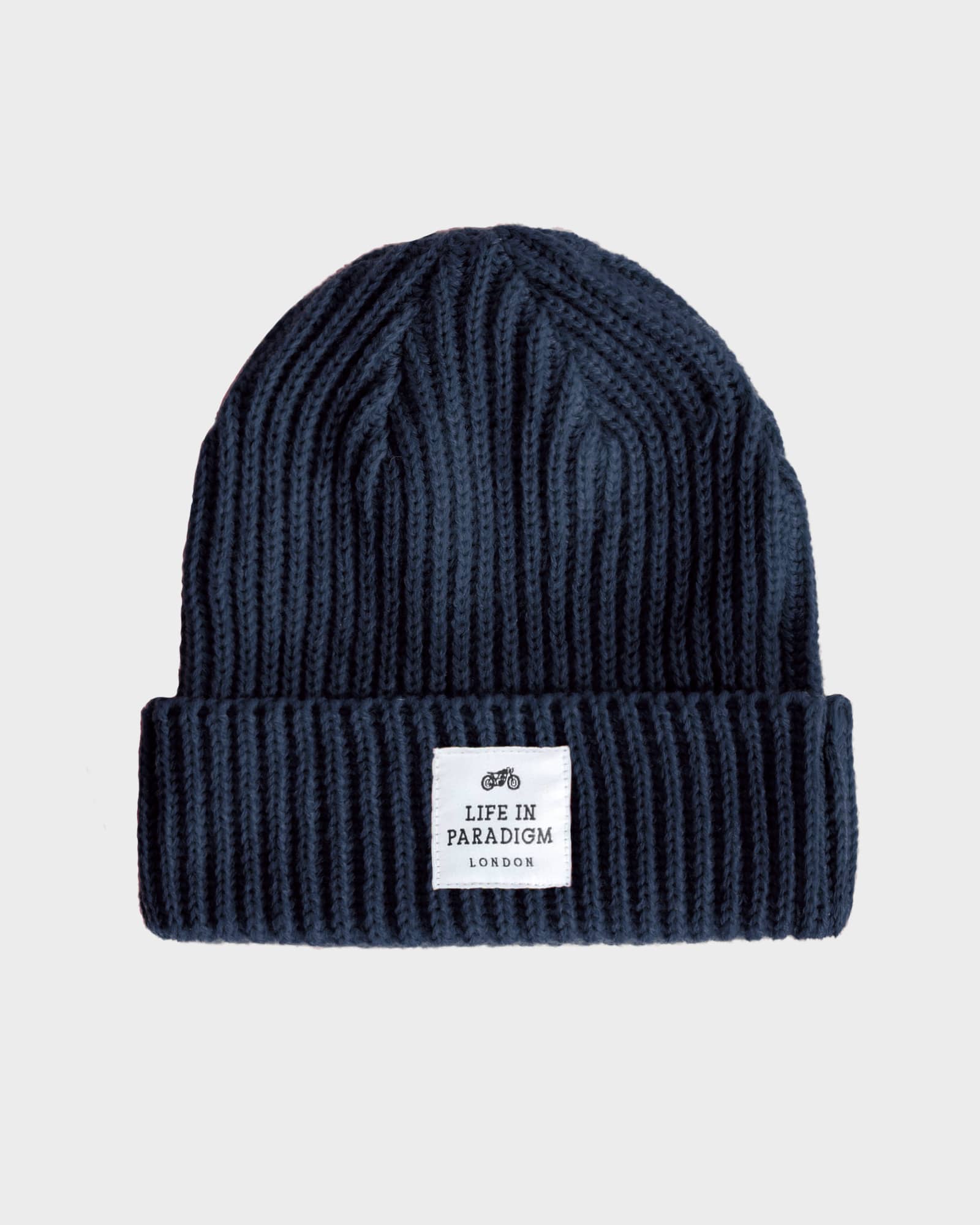 Navy Ribbed Fisherman Beanie