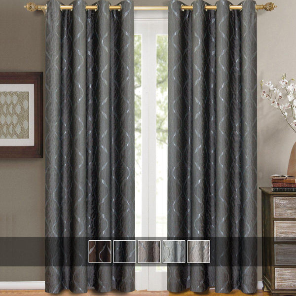 Laguna Contemporary Swirl Jacquard Curtain Panels With Top Grommets (Pair)-Royal Tradition-Egyptian Linens