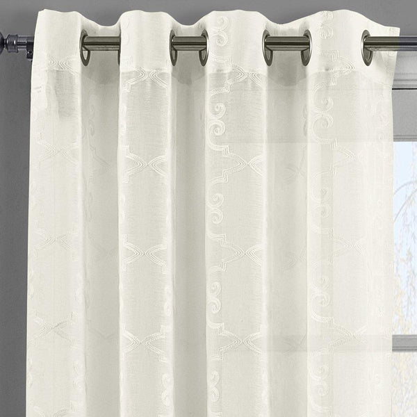 Embroidered Melanie Grommet Top Sheer Curtain Pair (Set of 2 )-Royal Tradition-54 x 63" Panel-Beige-Egyptian Linens