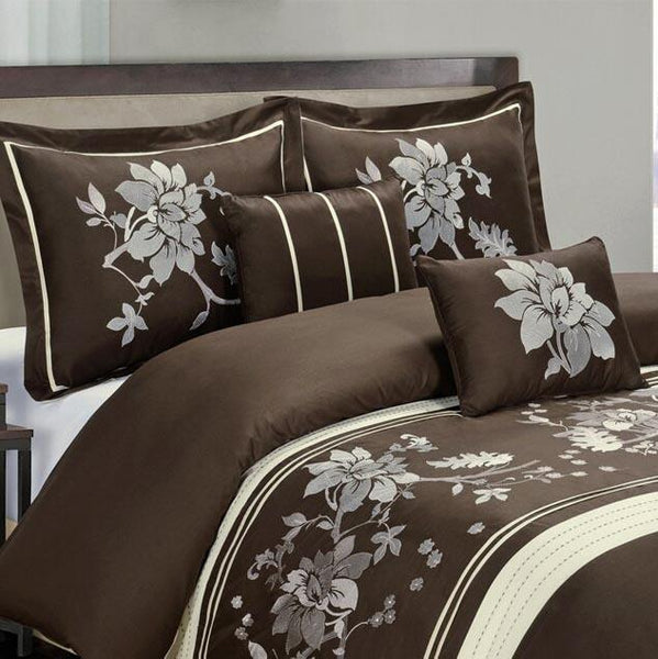 5 Piece Myra 100% Cotton Chocolate Duvet Cover Set-Royal Tradition-Egyptian Linens