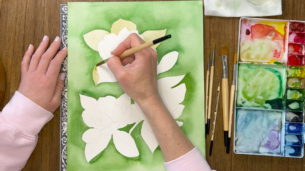 How to paint magnolia flower leaves