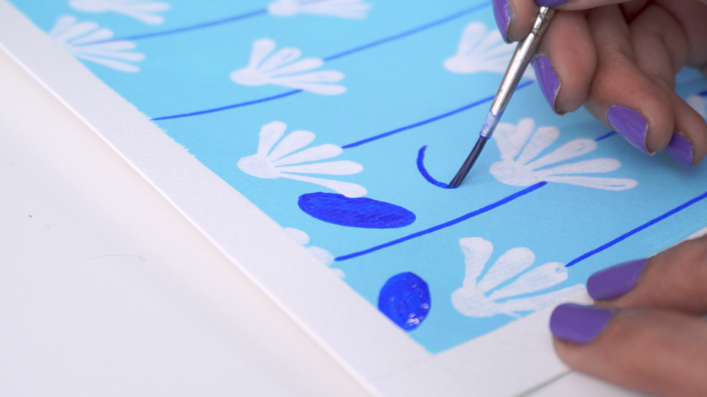 Create a floral pattern using gouache