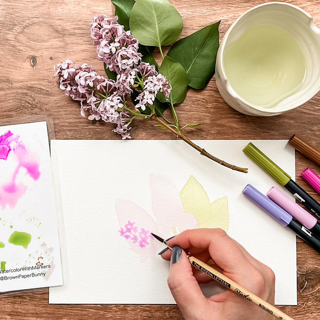 Painting flowers with water-based markers tutorial