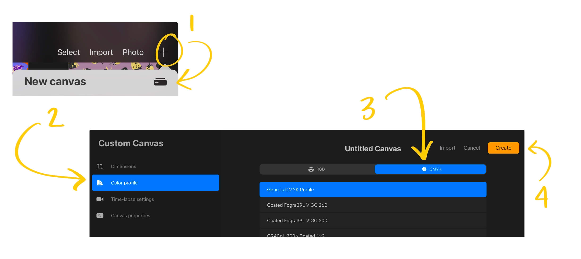 how to use CMYK in procreate