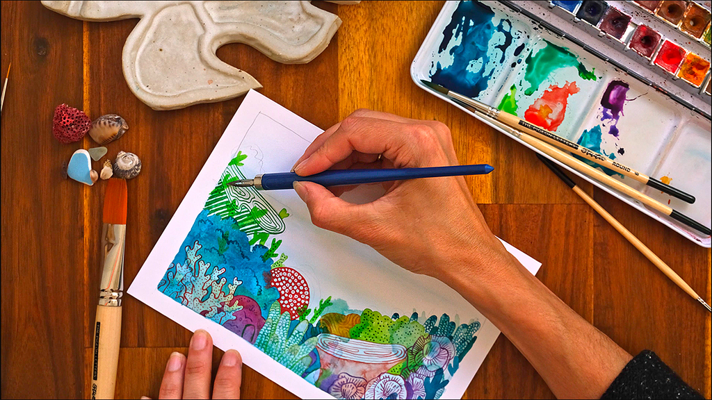 Underwater reef sceene in watercolor