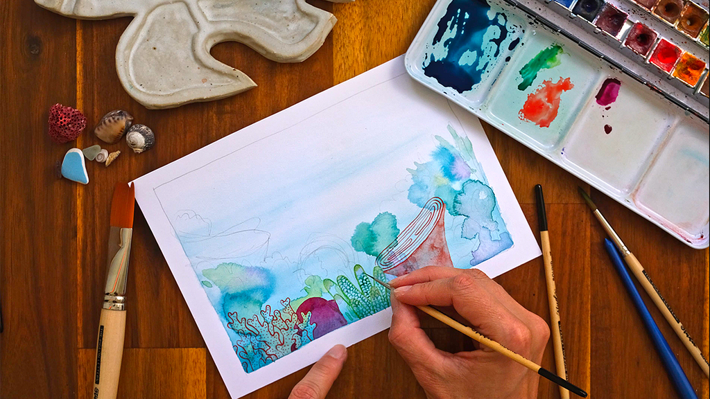 How to illustrate a watercolor reef