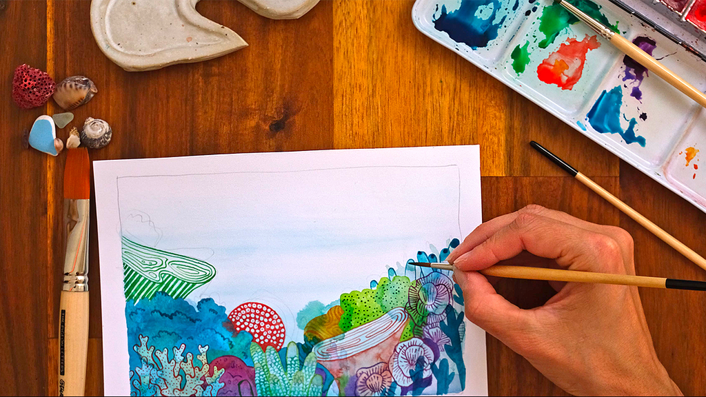 Painting a watercolor scene