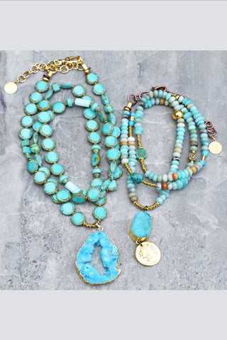 Customer Favorites! Long Blue Peruvian Opal and Druzy Agate Necklaces ...
