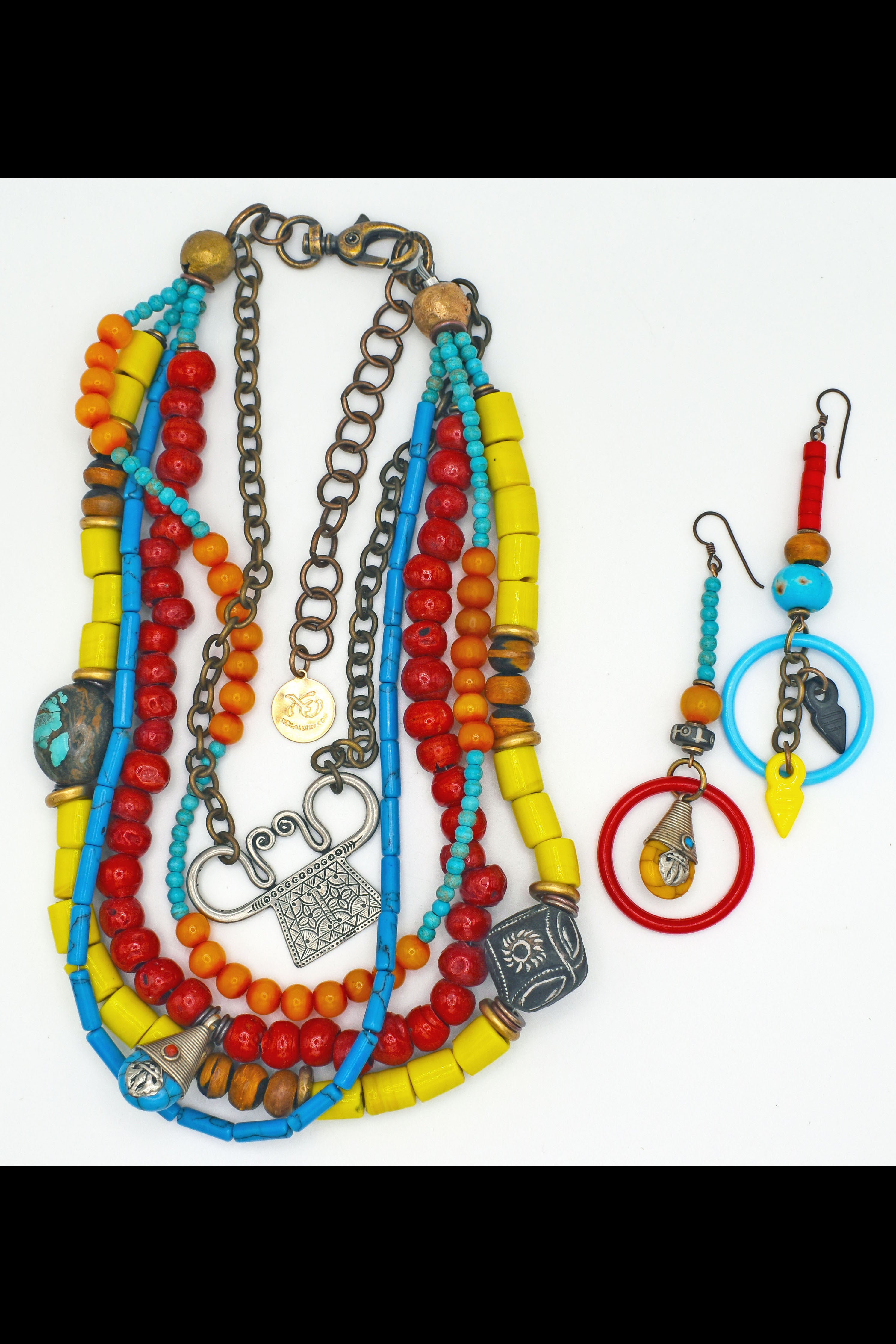TIBET SPIRIT Custom Bold Boho Necklace and MisMatch Earrings Set