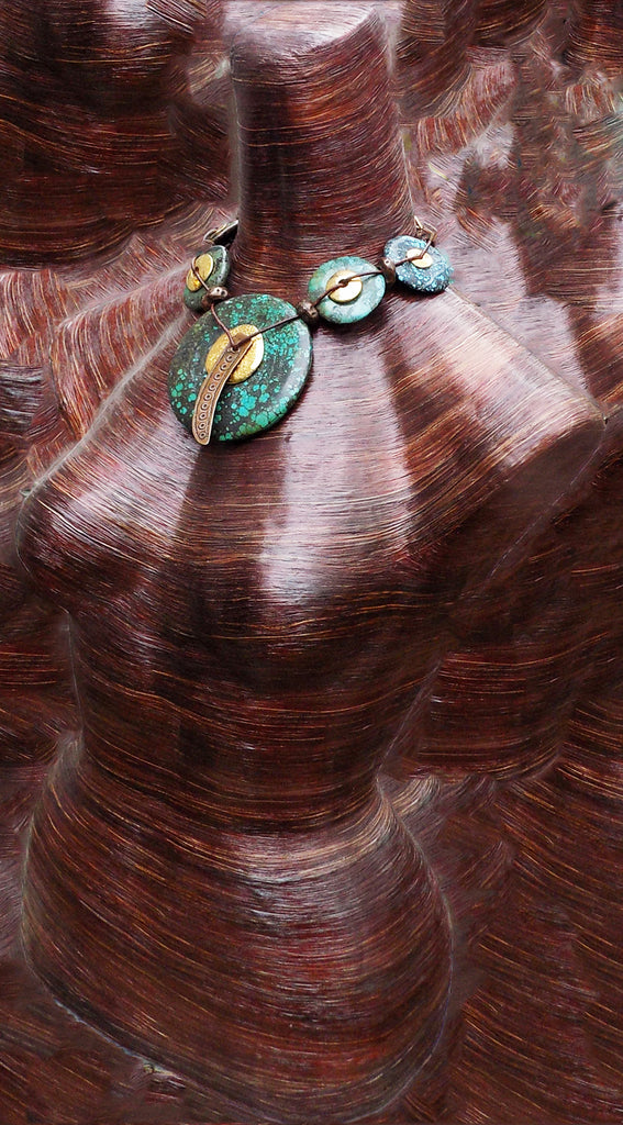 Bold & Dramatic Turquoise, Gold and Copper Statement Choker Necklace