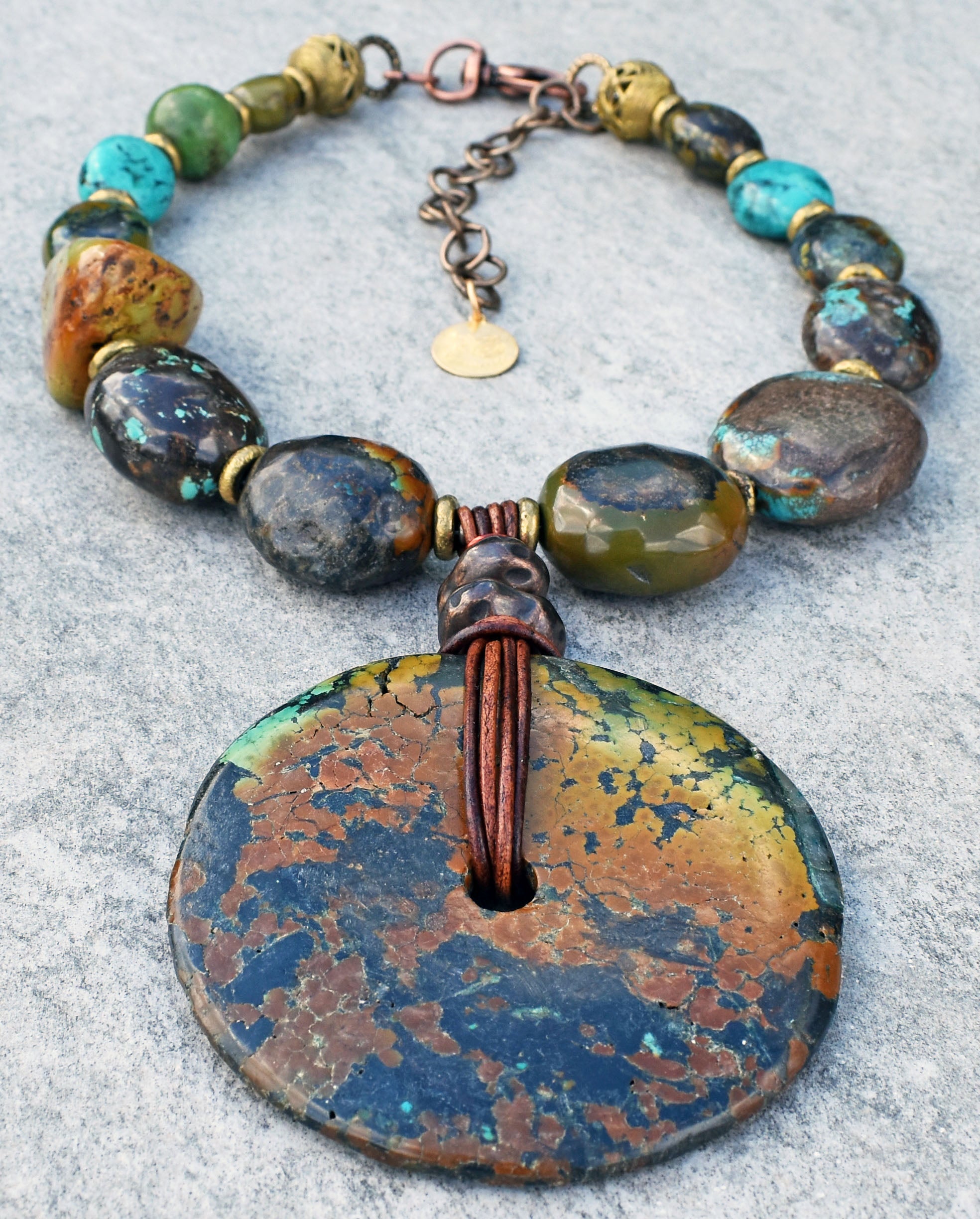 Enchanting and Bold Mixed Turquoise Stone and Disc Statement Necklace ...